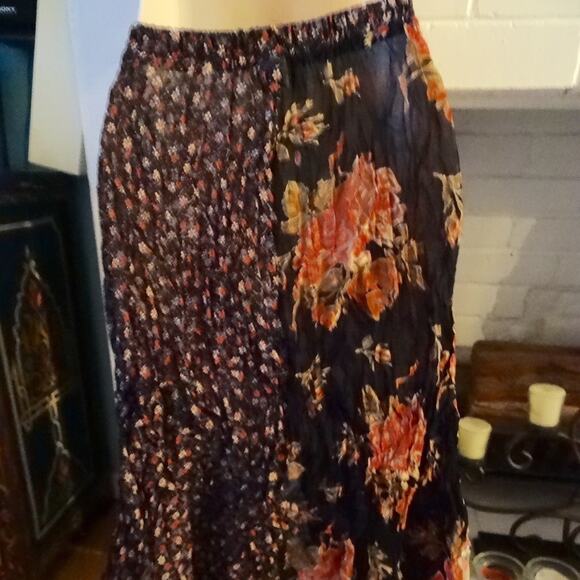 VINTAGE 90s ALEXANDER BROWN FLORAL PATCHWORK BUTTONFRONT SKIRT BOHO HIPPIE GYPSY - Picture 6 of 8